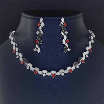 Bridal Diamond and Ruby Jewelry Set Code 21064-21063-21062